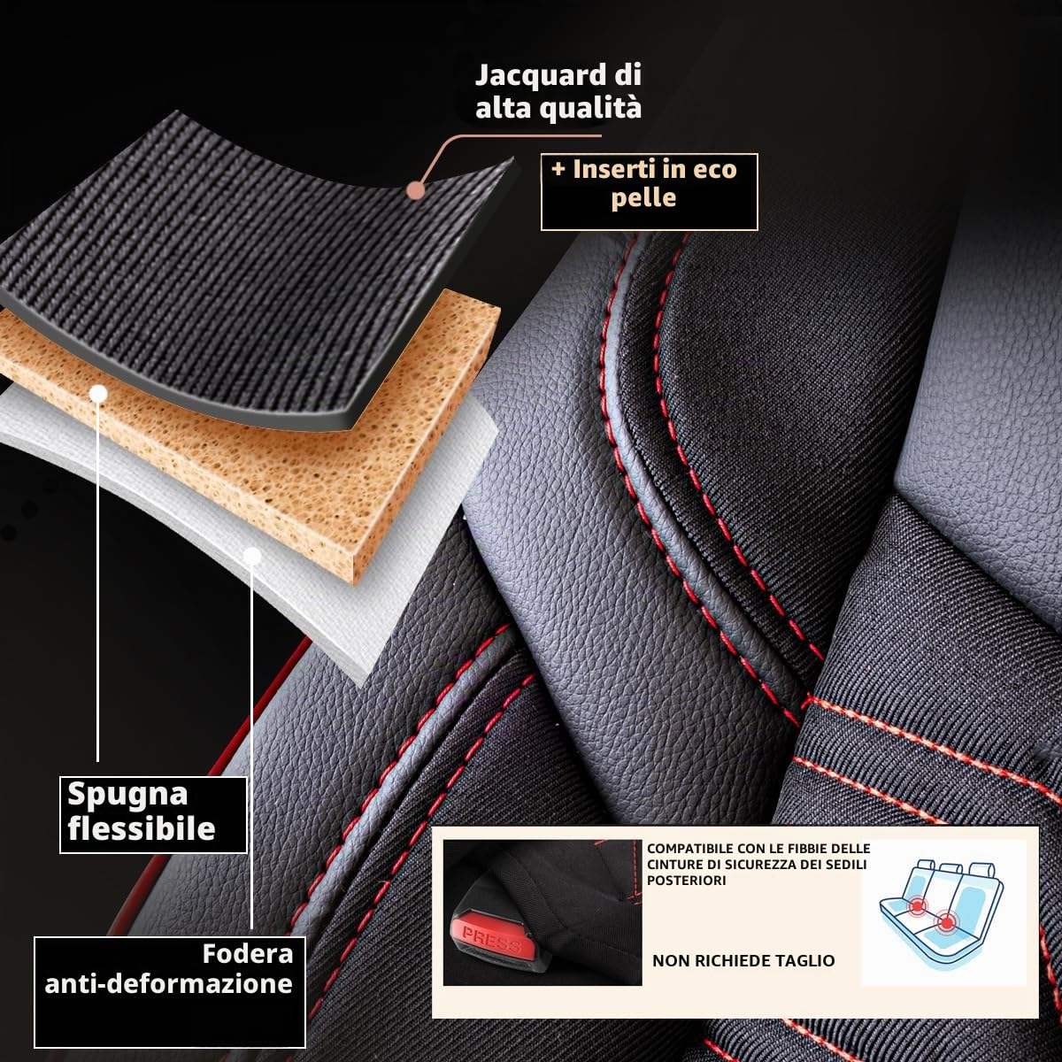 LUCARO Coprisedile Auto per Universale Berlin, Rosso | Similpelle lavabile e idrorepellente, adattamento universale, imbottitura traspirante