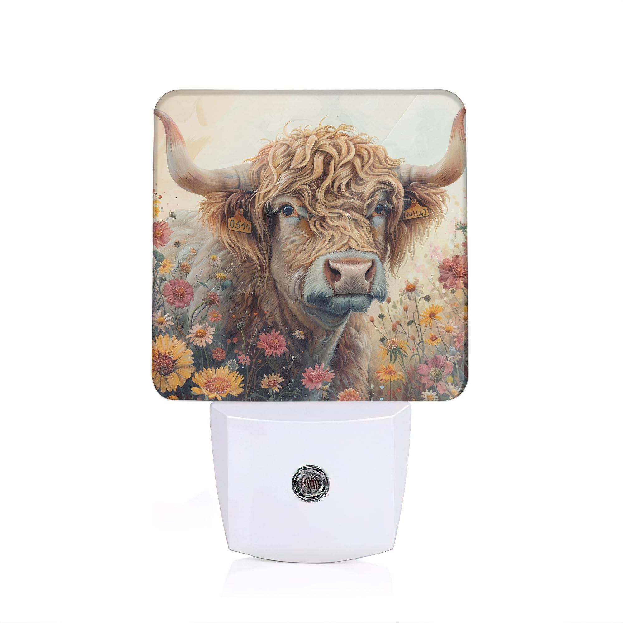 ZTHLL Highland Cow Night Light, Flower Night Light Plug into Wall with Dusk to Dawn Sensor, LED Lamp Energy Saving Lights for Men Women Boys Girls,