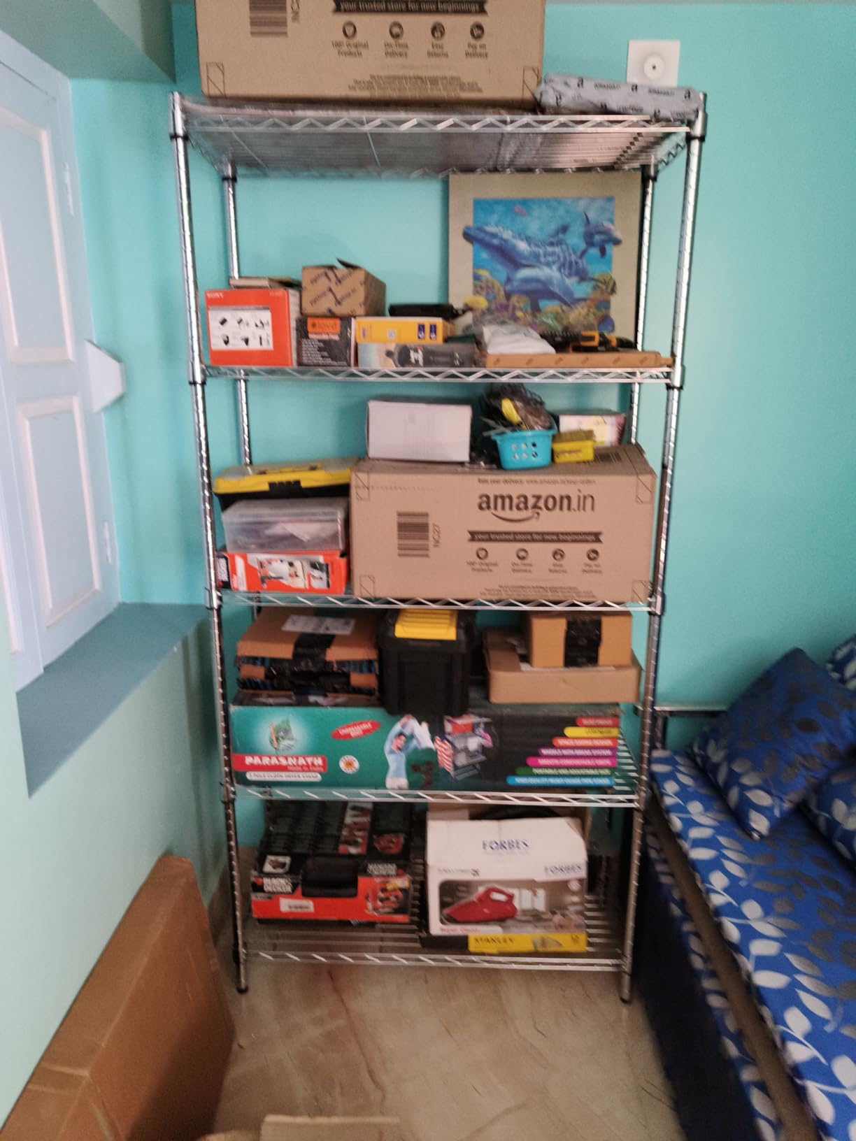 amazon basics Height Adjustable 5-Shelves Heavy Duty Rack - Chrome ...