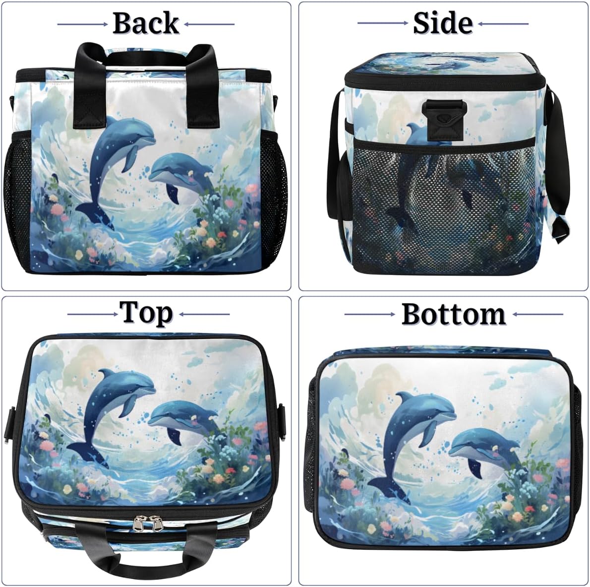 Ocean Underwater Insulated Picnic Backpack Lunch Box for Women Men Picnic Basket Tote Lunch Bag Picnic Bag Portable Lunch Bags for Picnic, Beach, Work, Trip,Office, Camp Blue Dolphin