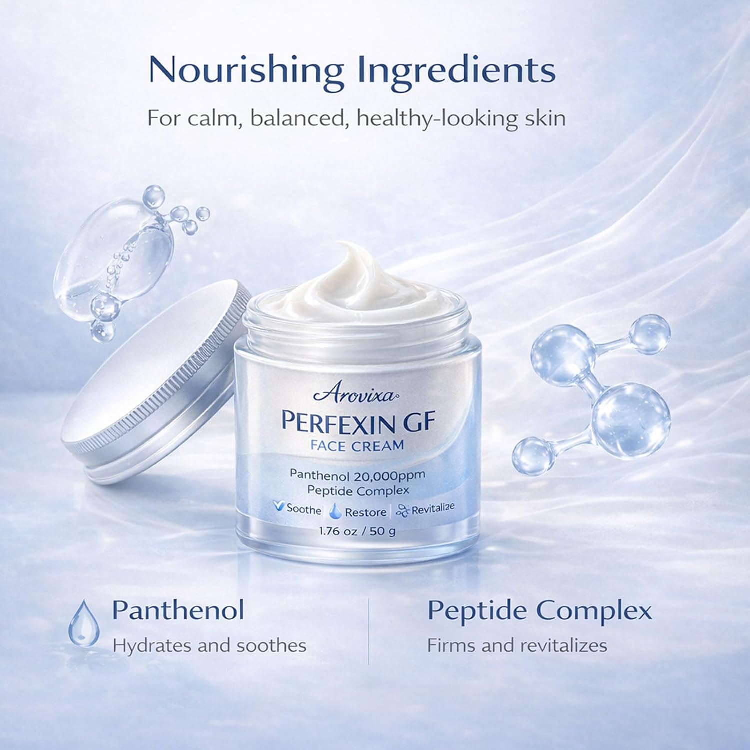 Perfexin GF Face Cream, Lightweight Non-Greasy Moisturizer for Smooth Layering, Panthenol & Peptide Daily Cream for Comfortable, Balanced Looking Skin, 1.76 oz / 50 g