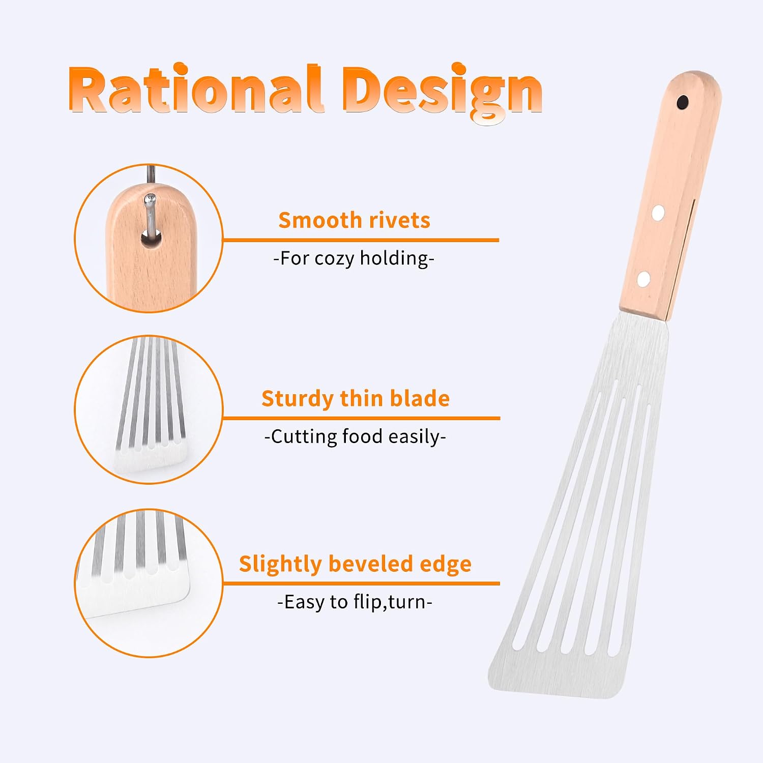 Griddle Spatula Set of 3, Stainless Steel Metal Spatulas for Flat Top Grill, BBQ Turner Set with Wooden Handles, Solid & Slotted Pancake Flippers for Smash Burgers, Fish, Teppanyaki and Cast Iron image 4