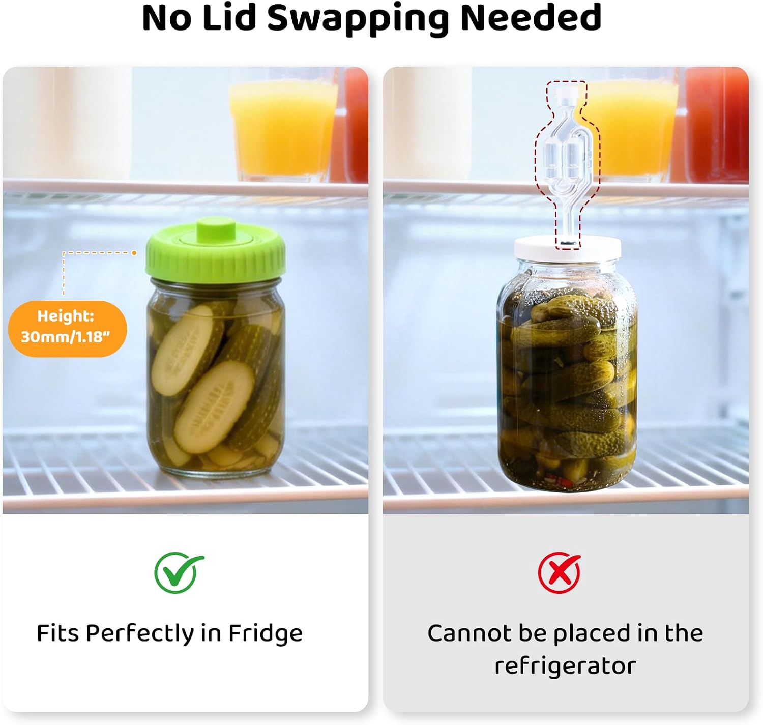 Fermentation Lids, Self-Burping Airlock Lids for Wide Mouth Mason Jars (86mm)|Heavy-Duty 100% Silicone, One-Piece Seamless Hygienic Design|Upgrade Your Jar for Sauerkraut & Kimchi (5-Pack Rainbow)