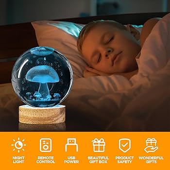3D Crystal Ball Night Light - 3.15 inch Glass Ball Lamp with