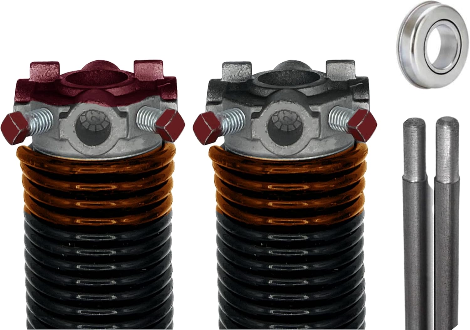 Alcan Garage Door Torsion Springs (273 x 2 36) | 1'' Steel Bearing + Winding Bars Left and Right Hand Wound Replacement (Pair)