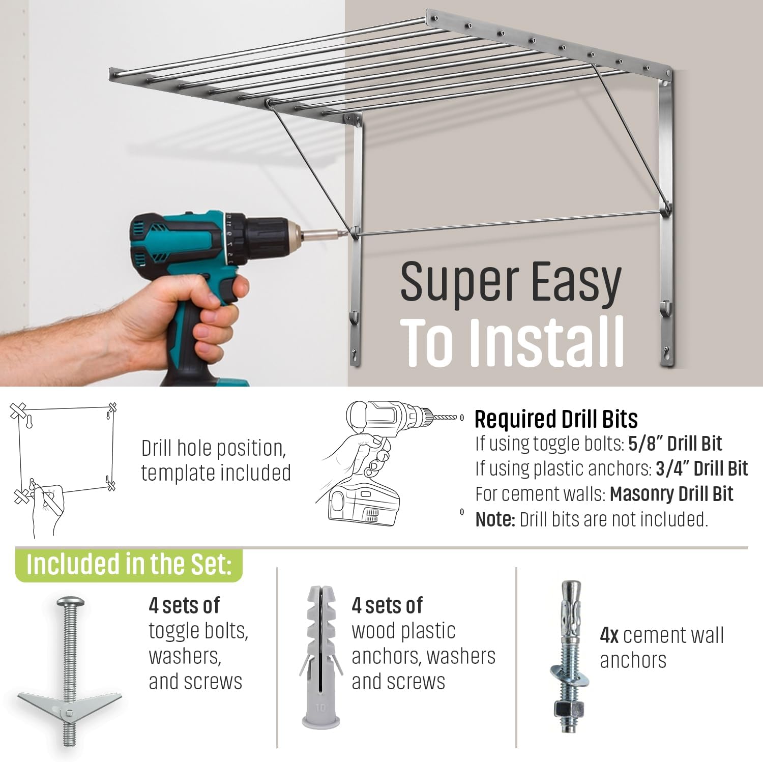 Stainless Steel Wall Mounted Foldable Drying Rack