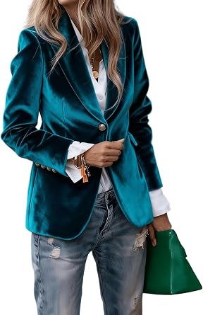 Velvet Blazer Women Vintage Velvet Blazer Suit Jackets Fall Winter Lapel Button up Business Outerwear Work Office Coats