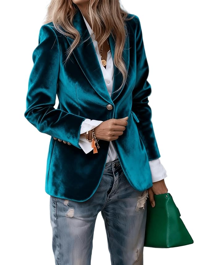 Velvet Blazer Women Vintage Velvet Blazer Suit Jackets Fall Winter Lapel Button up Business Outerwear Work Office Coats