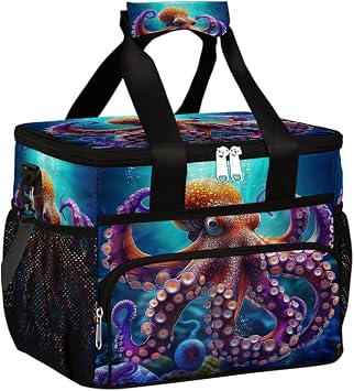 Large Lunch Box for Women Men Insulated Thermal Lunch Tote Bag Orange Octopus Underwater Reusable Cooler Bag Portable Adult Lunchbox Container with Adjustable Strap for Work Picnic