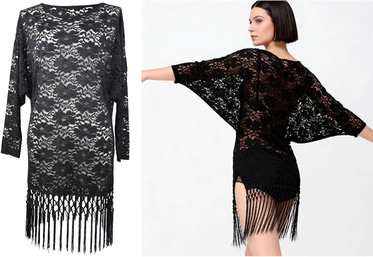 Black Lace Dress for Women See Through Latin Ballroom Salsa Dress Dance Costumes