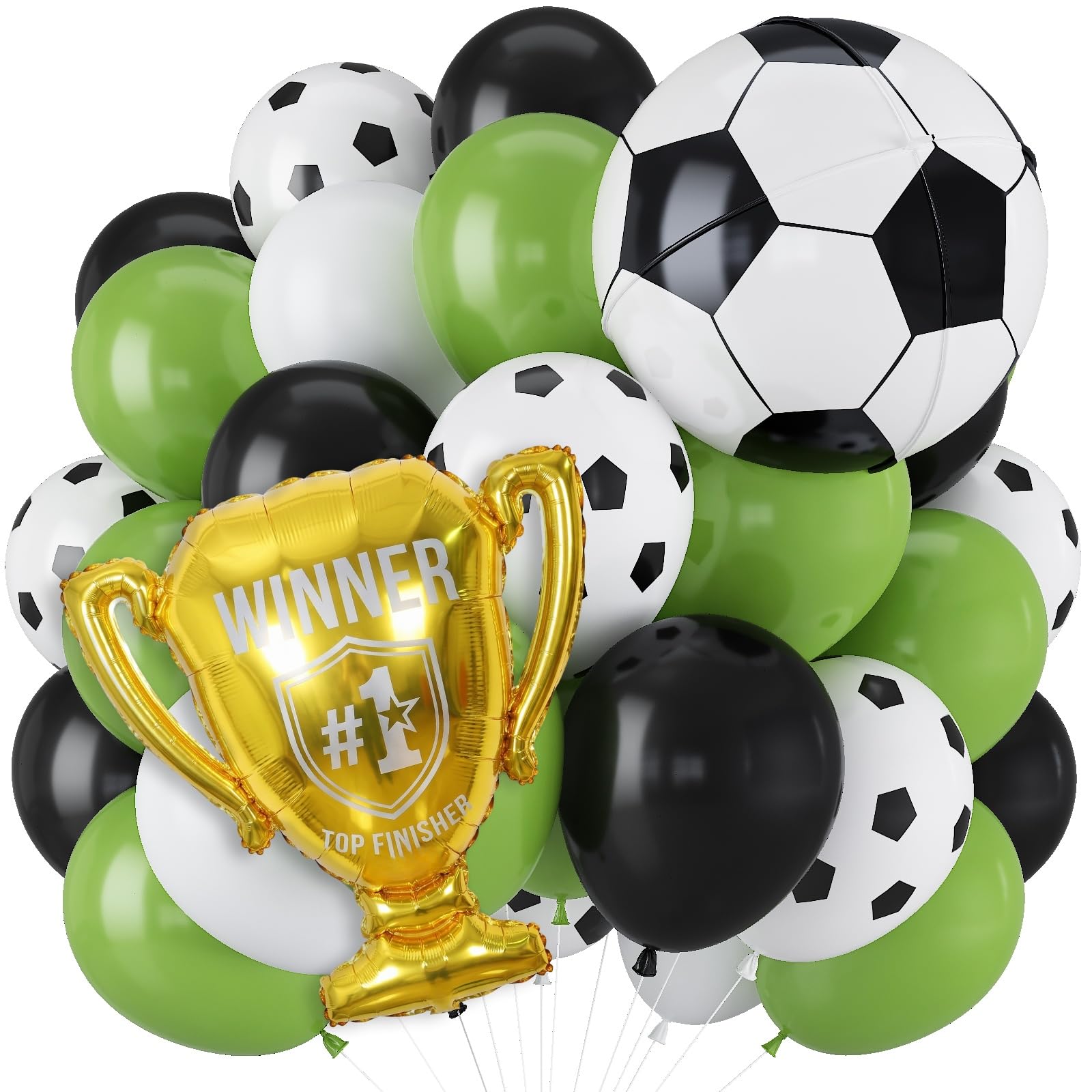 Green and White Football Balloons, 12 Inch Green Black Latex Football Balloons & 22" Soccer Foil Ball Gold Trophy Balloon for Boys Men Sports Theme Birthday Soccer Game Day Party Decorations Supplies โ image 1