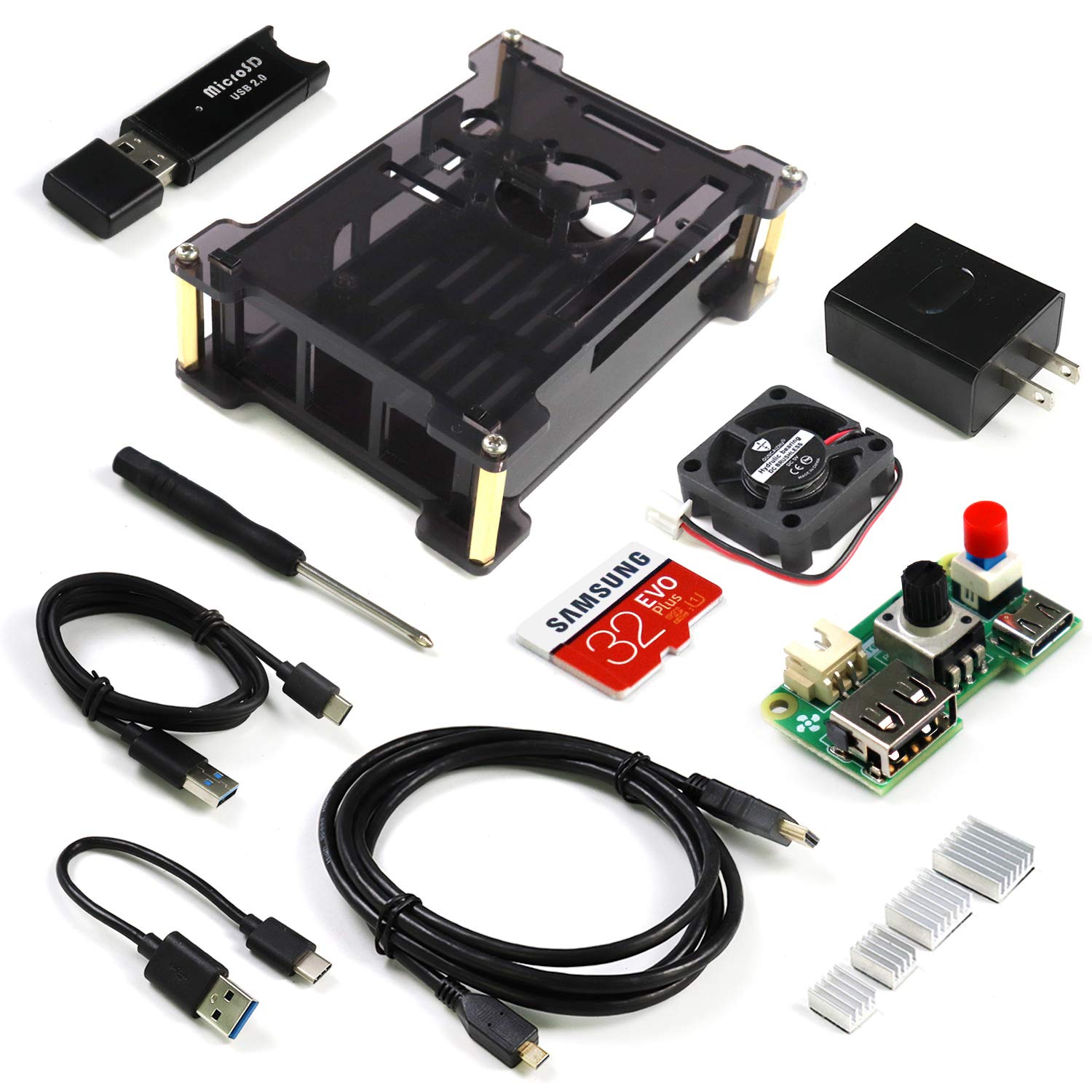 Freenove Starter Kit for Raspberry Pi 4 B, Protective Case, Adjustable Speed Cooling Fan, 32 GB SD Card, 3A Power Supply with Built-in Switch