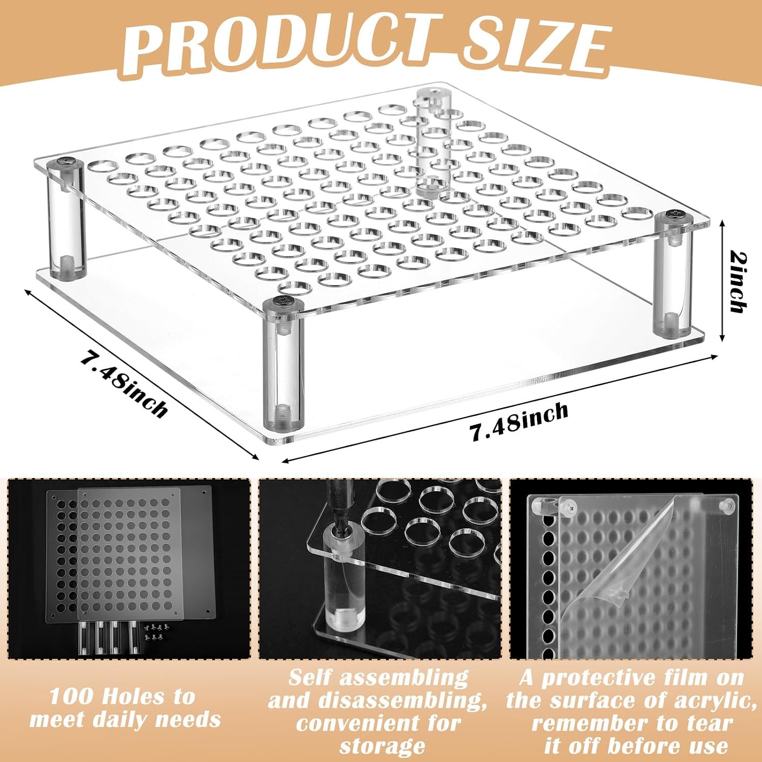 Honeydak 100 Holes Acrylic Pen Display Holder Clear Pen Desk Organizer Plastic Pencil Display Stand Rack for Paint Brushes Markers Makeup Brush Home Office Storage