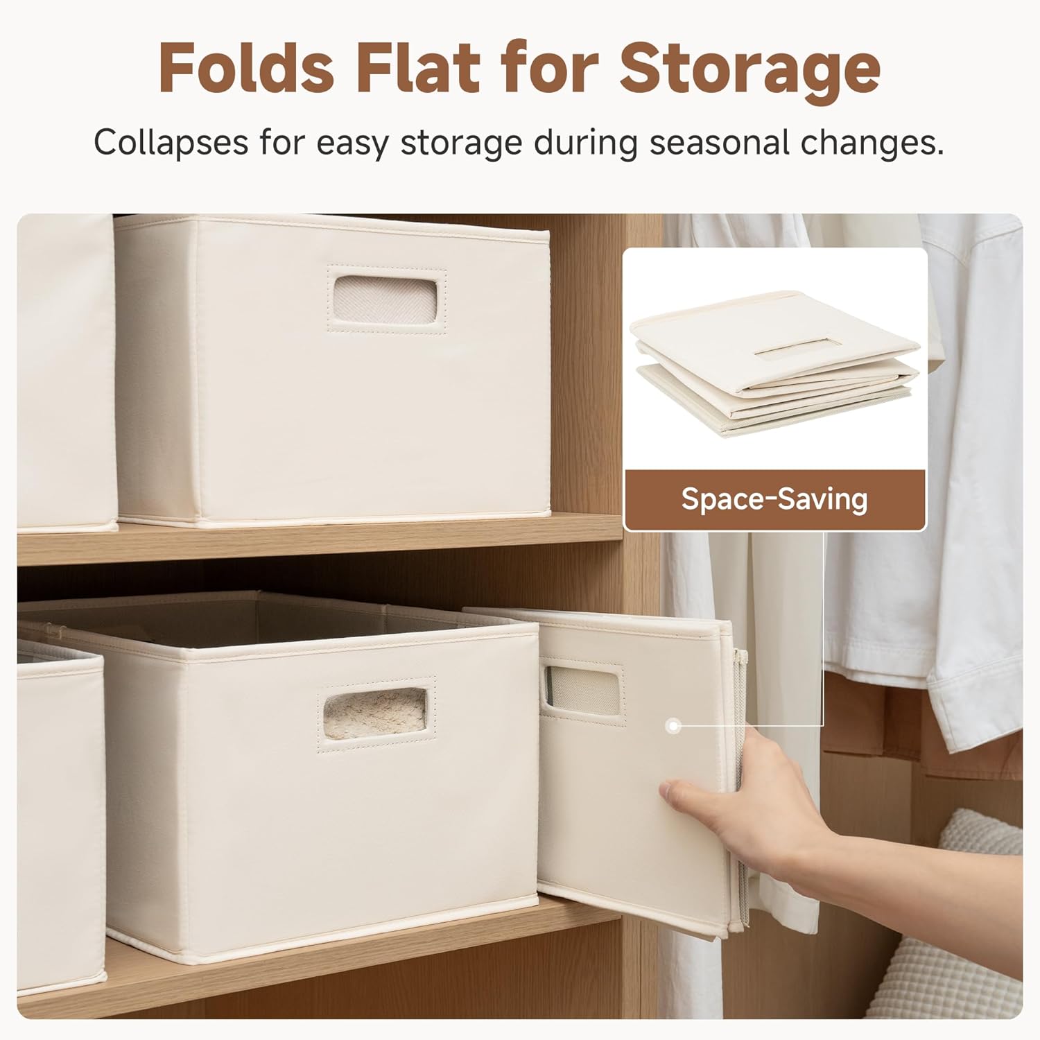 StorageWorks Fabric Storage Bins for Shelves, Closet Organizers and Storage Baskets, Closet Storage Bins with Cutout Handles, Large, 4-Pack, Ivory