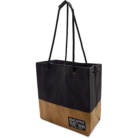 Cute Tote Bag Aesthetic - 1 Pack Large Trendy Designer Tote Bag with Handles, Black & Brown Washable Rugged Kraft Paper Shopping Bag for Women & Men, Market, Beach, Travel, Merchandise - 13.5x7x13.5