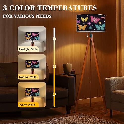 Miniatura 4 de Lámpara de pie trípode de madera mariposa y2k futurista colección de figuras estéticas neón abstracto de mediados de siglo, lámpara de pie de lino
