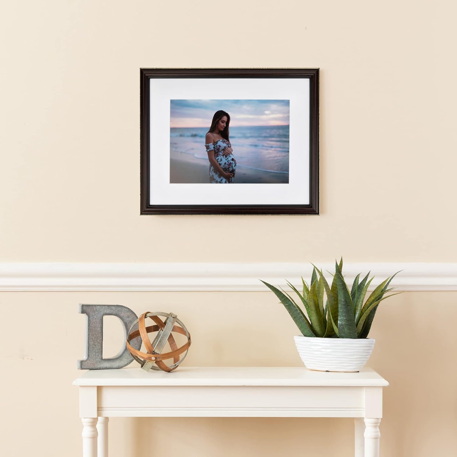 ArtToFrames 5x7 inch Mahagony with Gold Beads Wood Picture Frame, WOM0066-80886-120-5x7