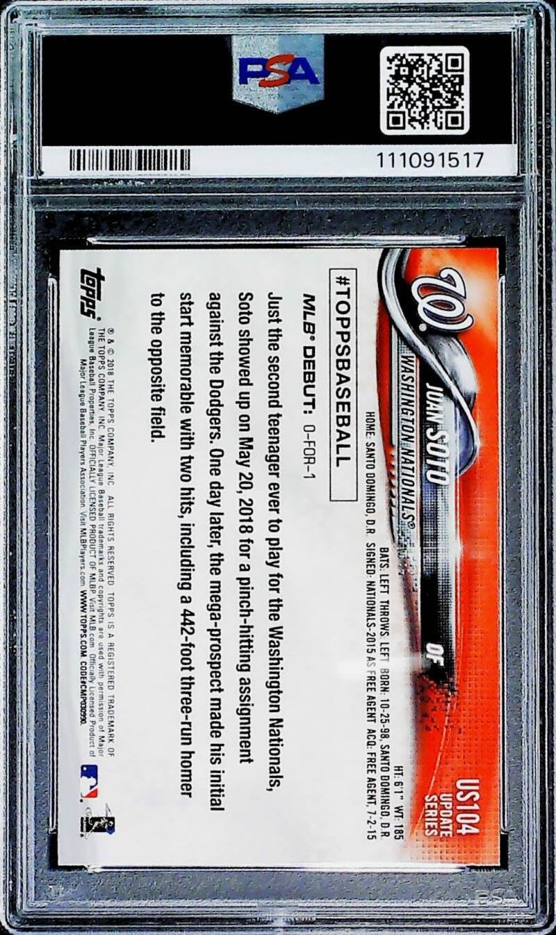 2018 Topps Update and Highlights Baseball Series Rainbow Foil #US104 Juan Soto RC Rookie Washington Nationals Official MLB Trading Card PSA 10 GEM MINT