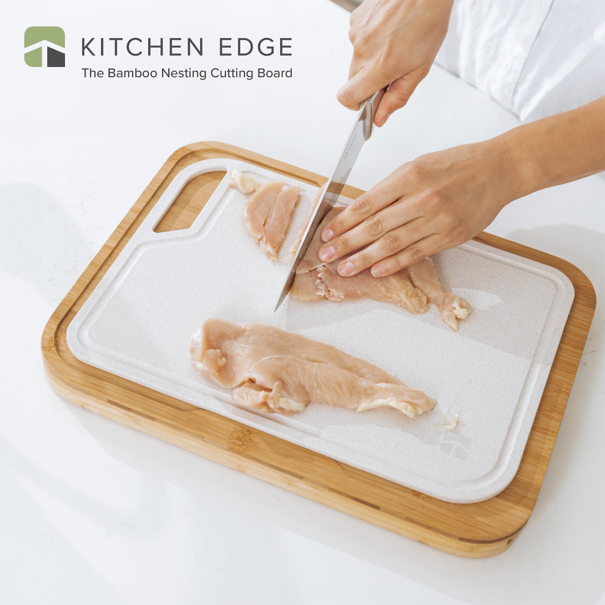KitchenEdge Bamboo Cutting Board with Nesting Rice Fiber Chopping Board for Cooking Prep 2 Piece Kitchen Set - Image 2