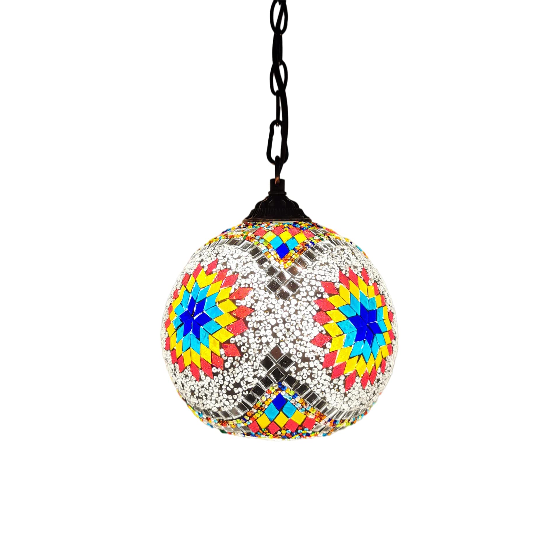 HPTHLY Turkish Moroccan Mosaic Plug In Swag Pendant Lamp Light Fixture Plugged Tiffany Chandelier For Hallway Aisle Porch Stairway Closet,8 Comfortable Anniversary (18-A)