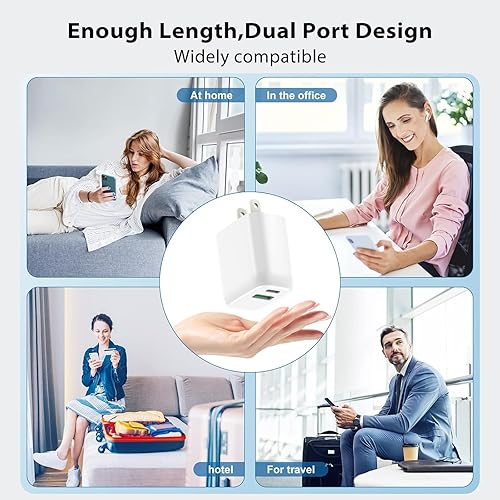 Miniatura 7 de Cargador para iPhone 16, paquete de 2 bloques de carga USB C de doble puerto de 20 W con 2 cables tipo C a C de 5 pies, bloque de carga tipo C para