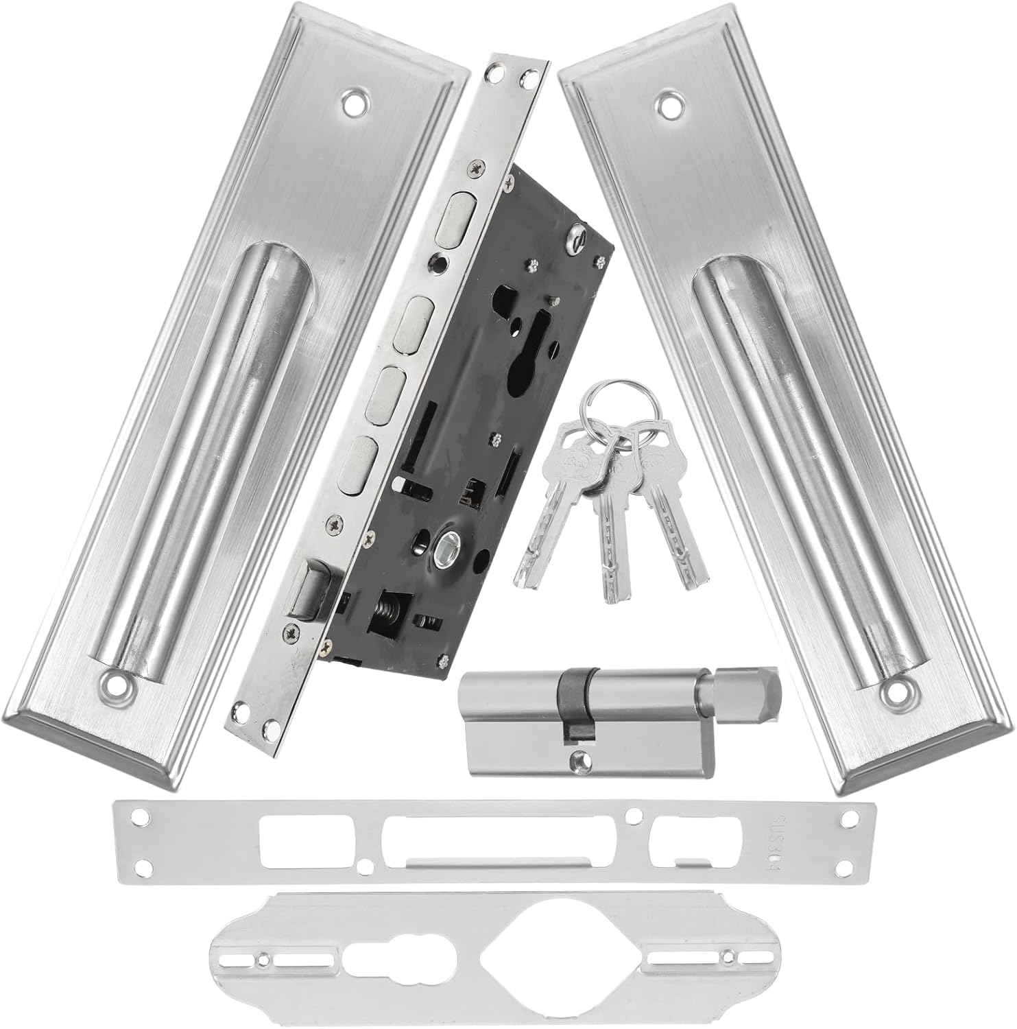 Stainless Steel Indoor Door Lock Handle with Key Silent Front Door Locking Handle Set