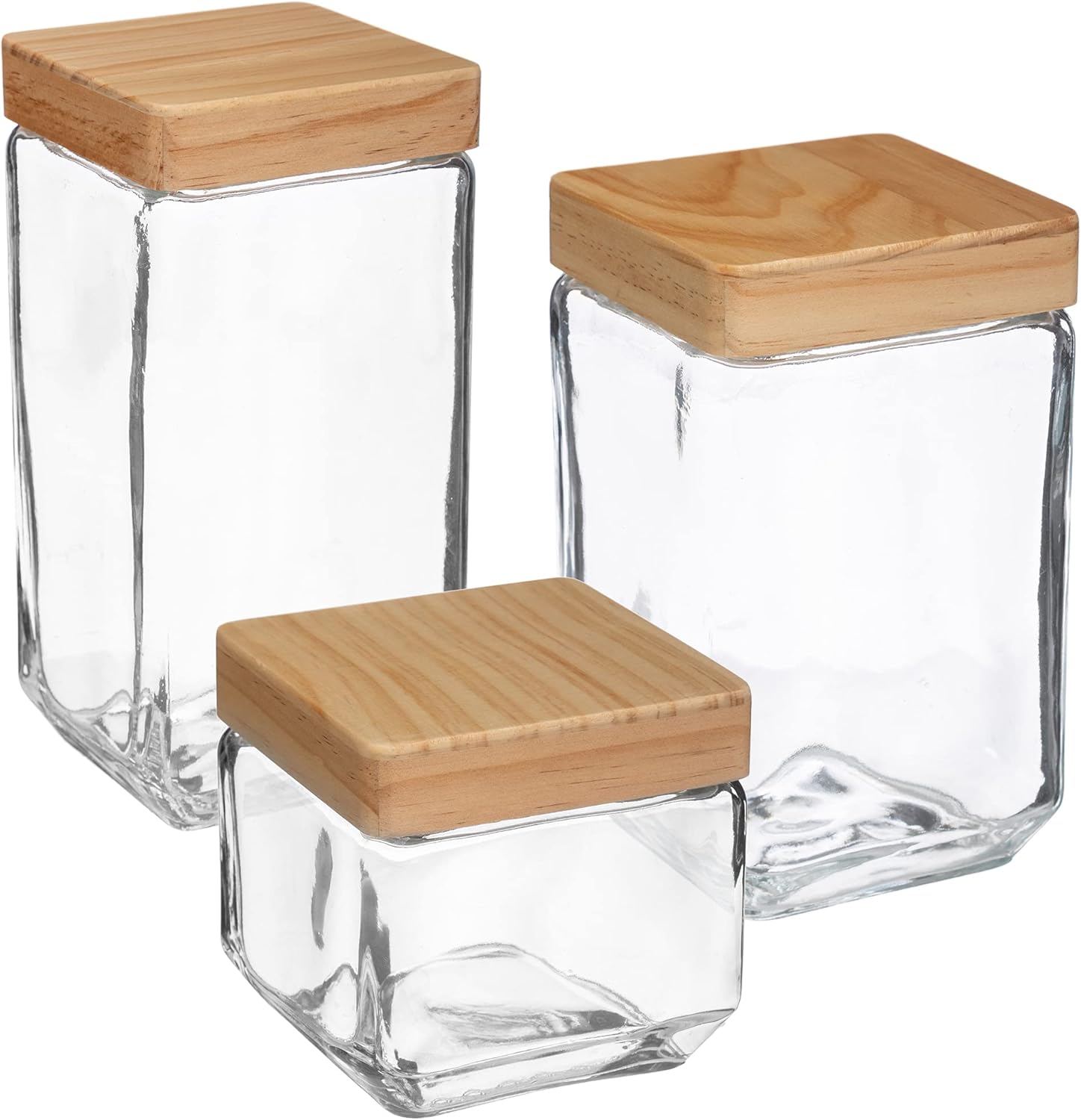 WELLHOME Set of 3 Square Glass Jars 0.85L / 1.7L / 2L, 0.85 L / 1.7 L / 2 L