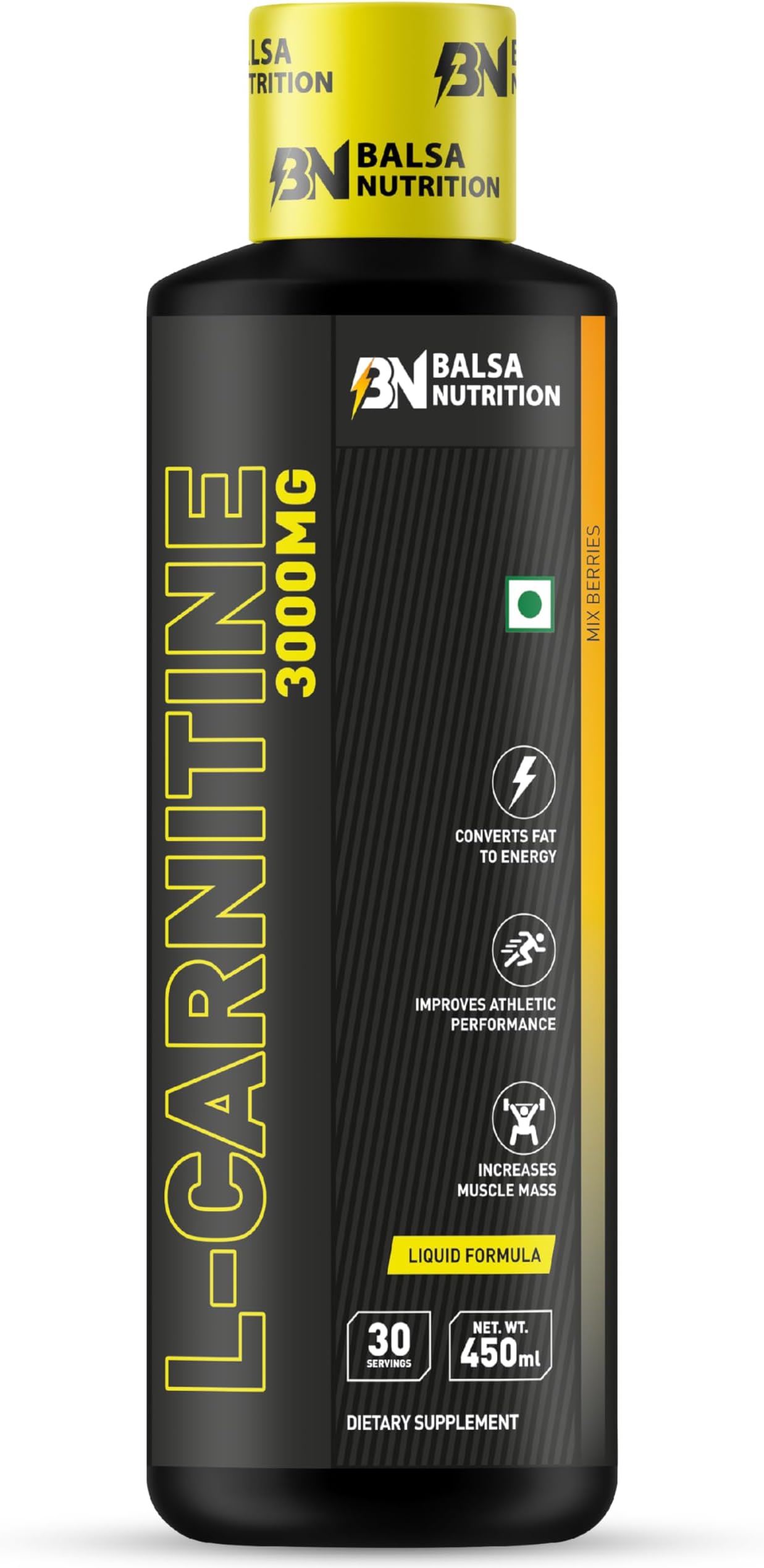 L-Carnitine- 3000mg, 30 Servings (Mix Berries Flavour) | Liquid Energy Boost & Endurance, Performance & Workout Recovery, Increase Muscle Mass, Improve Athletic Performance | Non- GMO