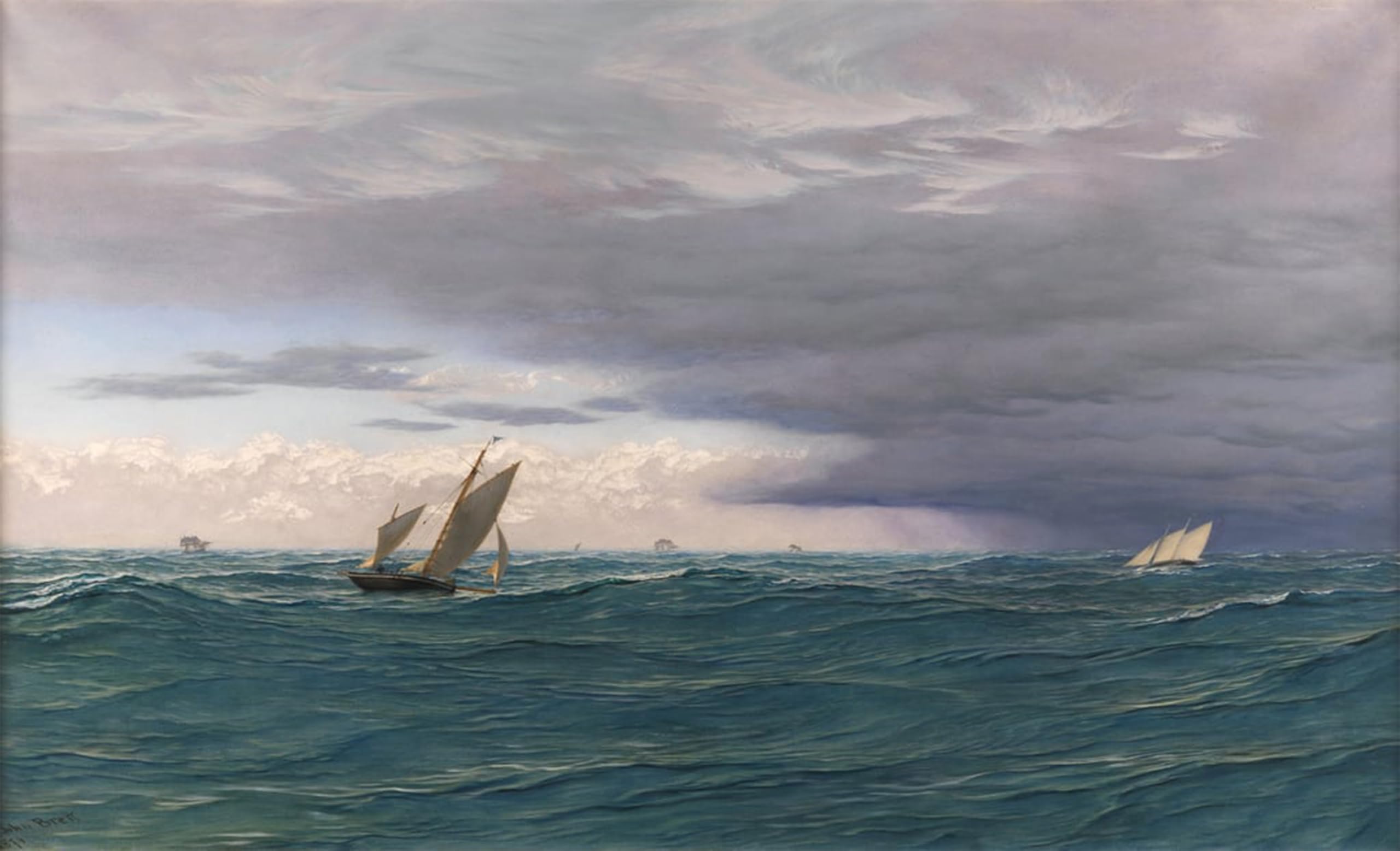 POSTERIIk Vintage Classic Picture Landscape Artwork Yachts in a Seaway Mediterranean by Brett Portrait Canvas Painting for Office Home Decor 60x90cm