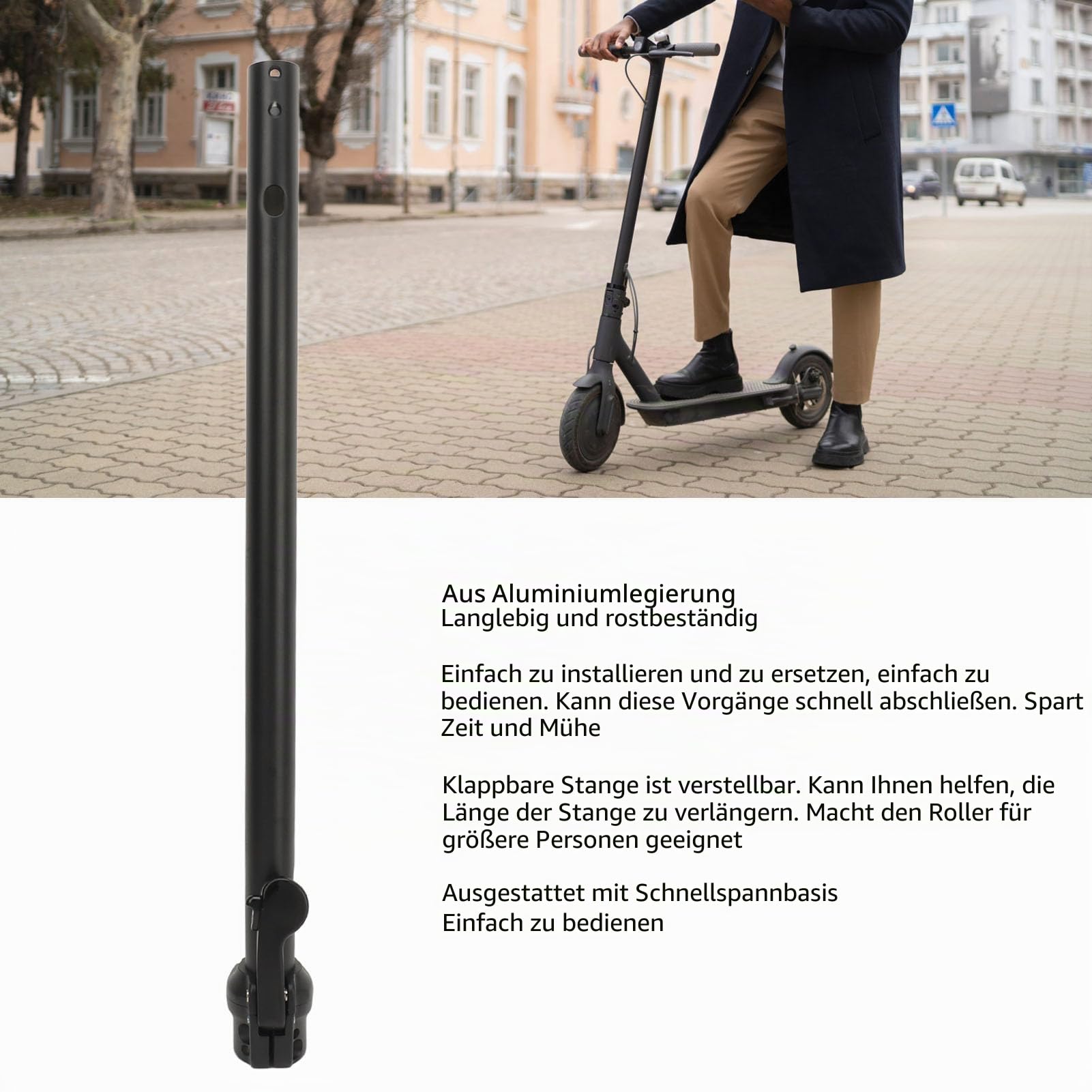 Dilwe Elektroroller-Klappstange, Verstellbares Design, Schnellspannbasis, 8,5-Zoll-Aluminiumlegierung, Elektroroller-Klappstange Ersatz