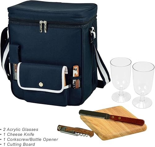 Miniatura 7 de Picnic at Ascot - Cesta personalizada para vino y queso con vasos acrílicos, tabla de cortar de madera dura, cuchillo de queso y sacacorchos