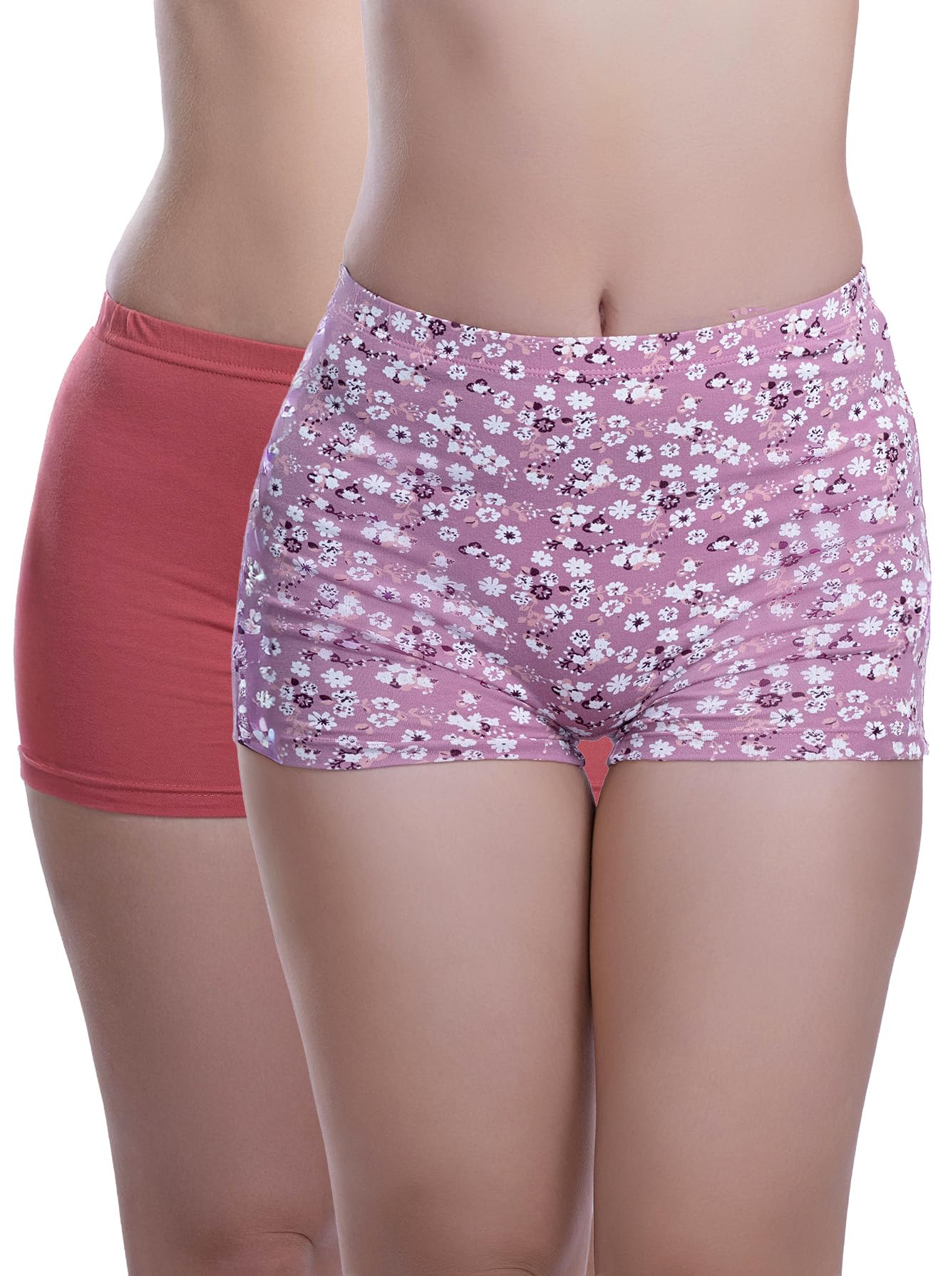 Panty Set for Women MVP08 | Soft Breathable Cotton Boyshort Underwear | Mid Rise Full Hip Coverage | Pack of 2