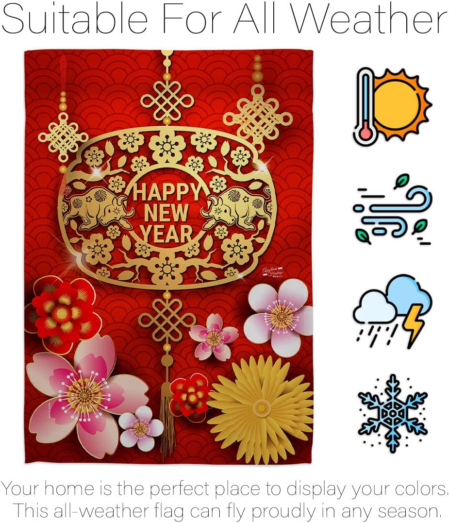 Chinese Ox Year Patio Decor Banner Wall Art Flag Poles for Outside House Stand Outdoor Garden Tapestry Yard Signs Lunar New Year Gifts Chinese Decorations Made in USA