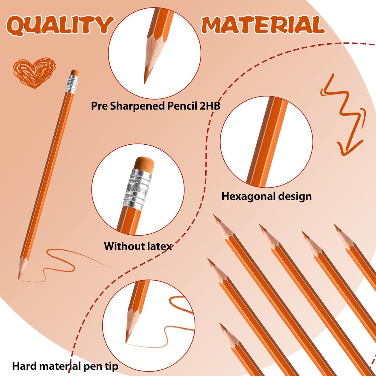 120 PCS Orange Pencils Bulk with Eraser, Pre-Sharpened HB Spring & Easter Pencils for Kids, School Supplies for Writing, Drawing & Easter Art Crafts(Orange) image 3