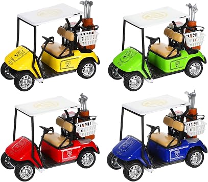 Jerify Mini Golf Cart Model Toy Metal Pull Back Action Cart 136 Scale Golfcart Pullback Vehicle Toys for Golf Party Birthday Decor Dollhouse Cake Toppers, 3.9 Inch4 Pcs