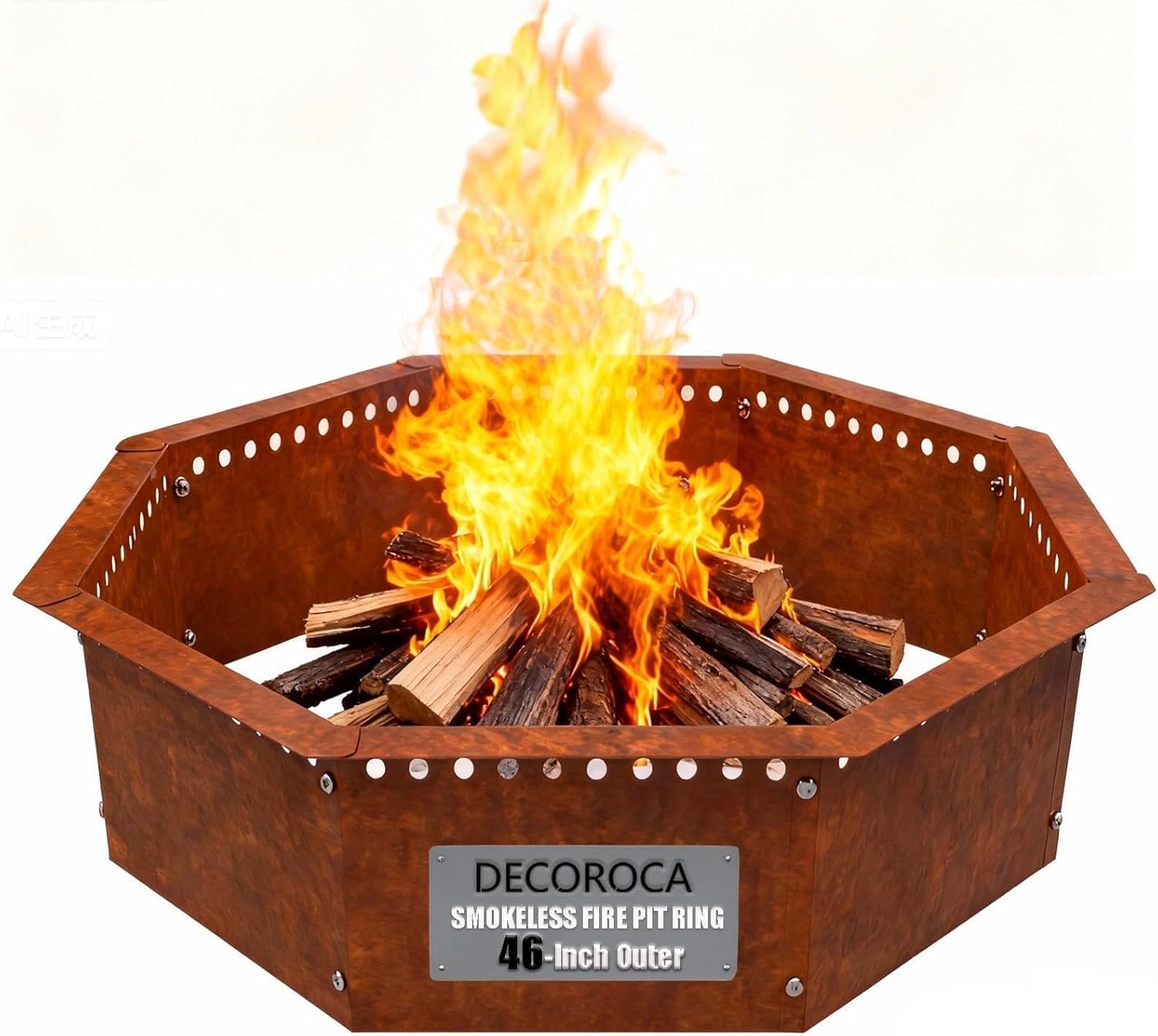 Heavy Duty Smokeless Fire Ring – 46 inch Outer/42 inch Inner Large Detachable & Portable Corten Steel Fire Pit Ring for Outdoor Camping & Bonfires – DECOROCA