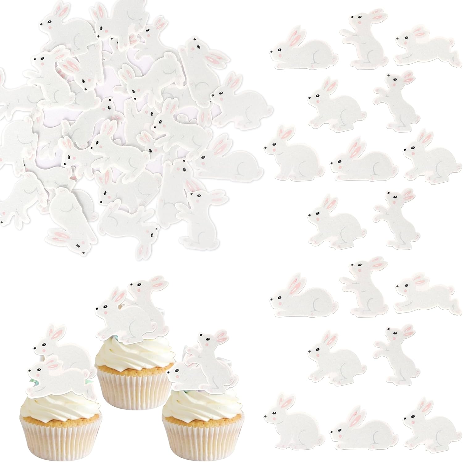 60 PCS Edible Easter Cupcake Toppers Colorful Bunny Cupcake Topper Edible Eggs Cupcake Picks for Happy Easter Day Rabbit Egg Theme Baby Shower Birthday Party Cake Food Decorations Supplies