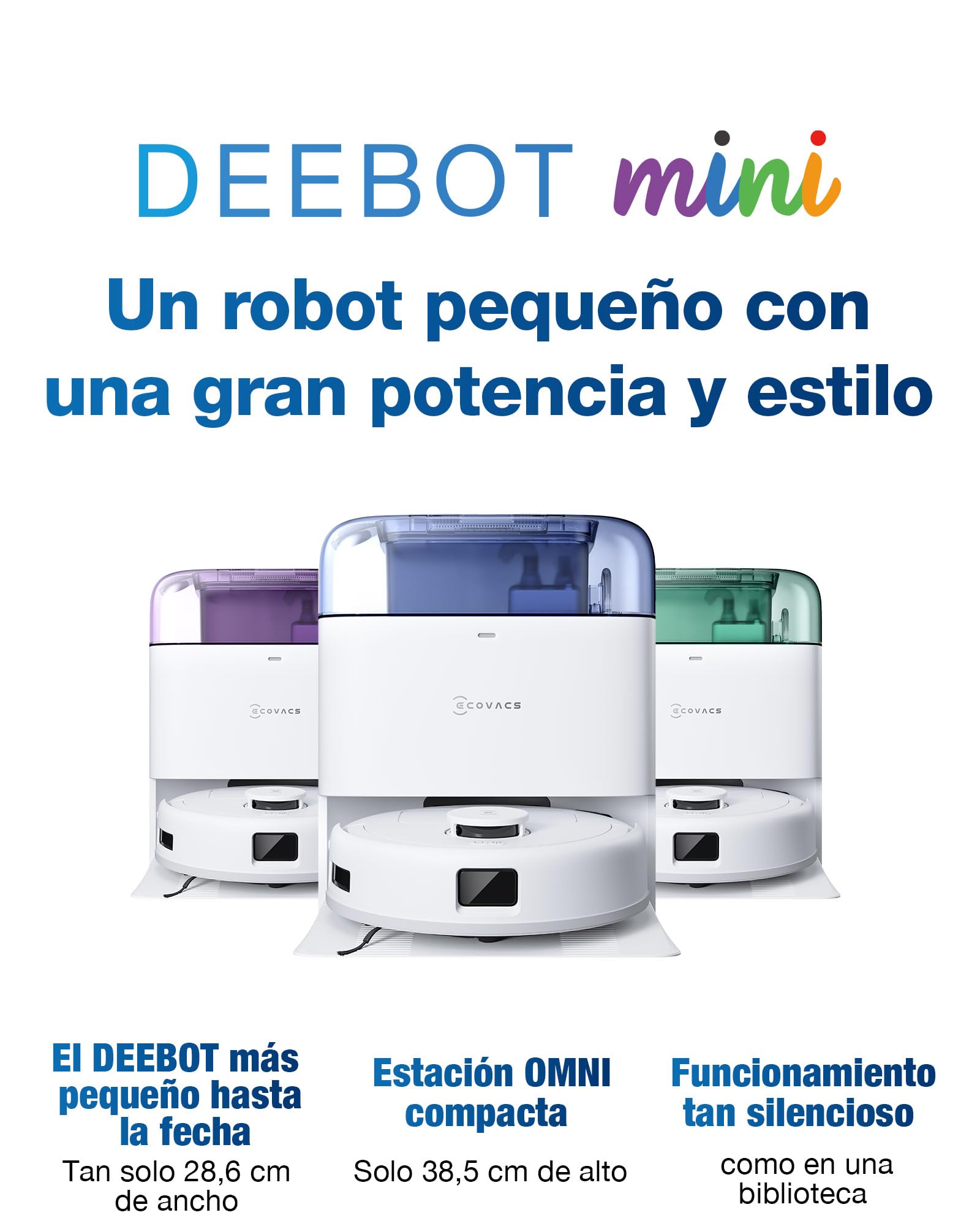 ECOVACS DEEBOT Mini Robot Aspirador y fregasuelos, 9000 Pa | Antienredos ZeroTangle 2.0, TrueMapping 2.0, Secado a 45 ℃, autovaciado, fregado Inteligente, autolimpieza