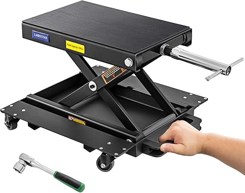 Miniatura 7 de Gato de motocicleta de 1200 libras, soporte de elevación de motocicleta para motocross, ATV, gato de tijera con manivela y barra disyuntora (rojo)