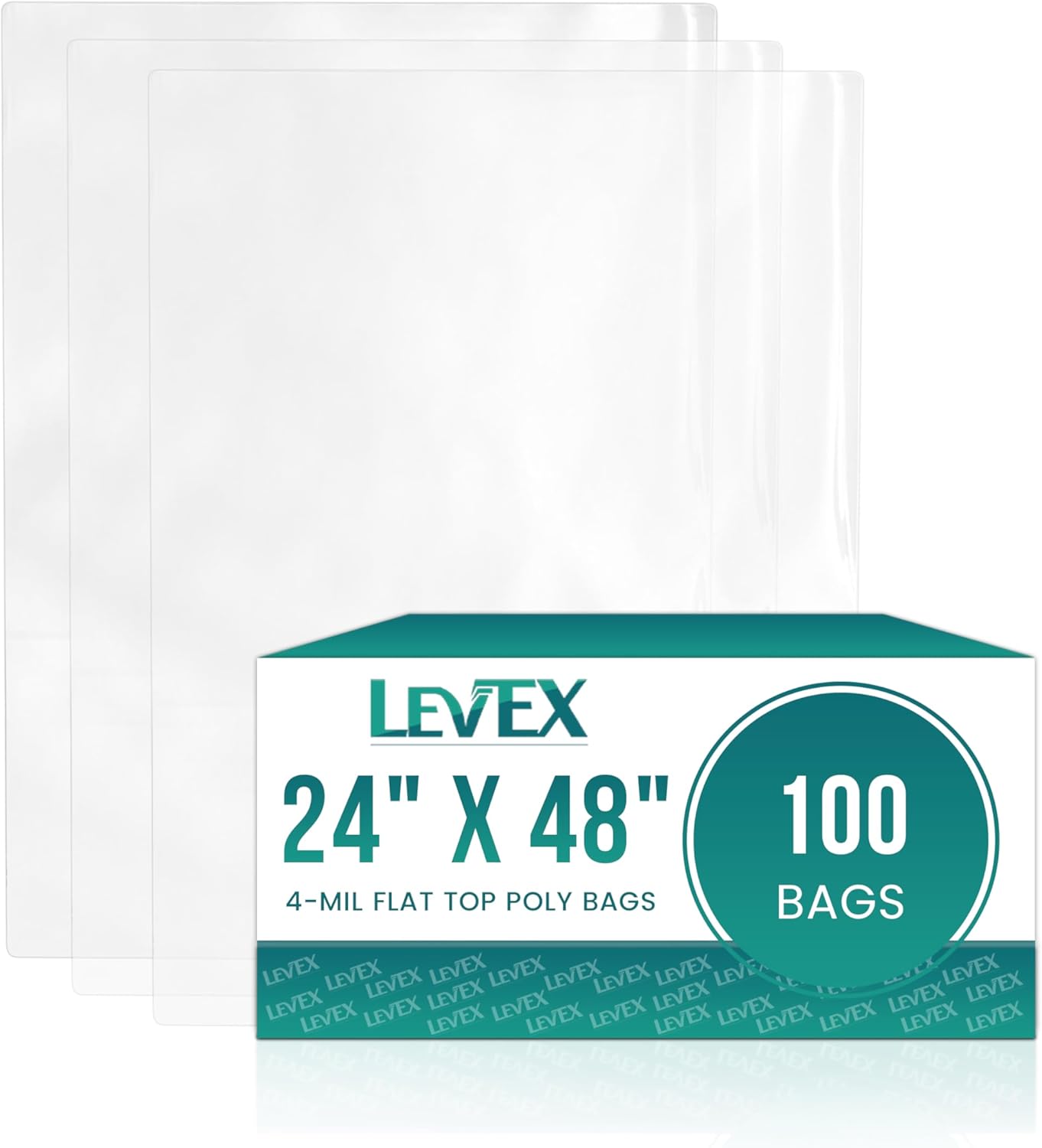 Levex - 24" x 48" (100 Count) Open End Flat Top - 4-Mil Super Heavy Duty Clear Poly Bags for Packaging, Shipping, Storage & Food (Bags Do Not Have a Seal or Prints)