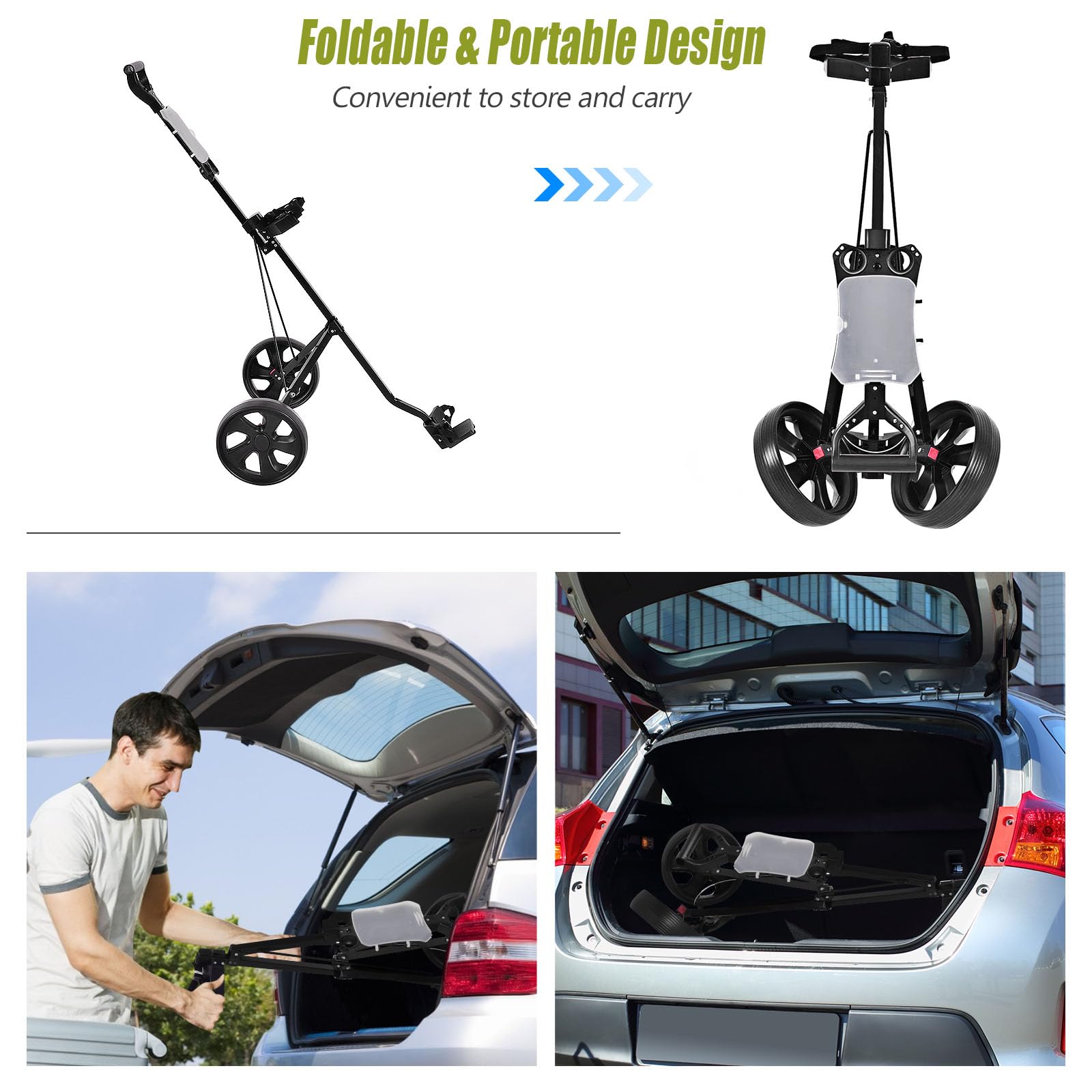 LIFEZEAL 2 Rad Golftrolley Klappbar, Golfwagen mit Anzeigetafel, Golf Push Cart aus Eisen, Golfcaddy Golfkart mit Verstellbarer Gurt
