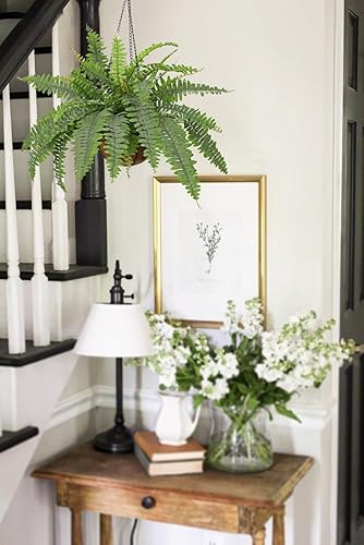 Miniatura 6 de Plantas colgantes falsas grandes de helecho boston, plantas artificiales para exteriores, helechos falsos realistas con cesta de palmera, plantas de