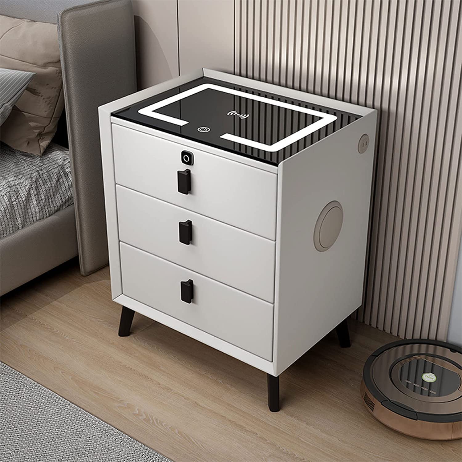 Table de Chevet Intelligente Armoire de Chevet avec Tiroirs et Casier USB