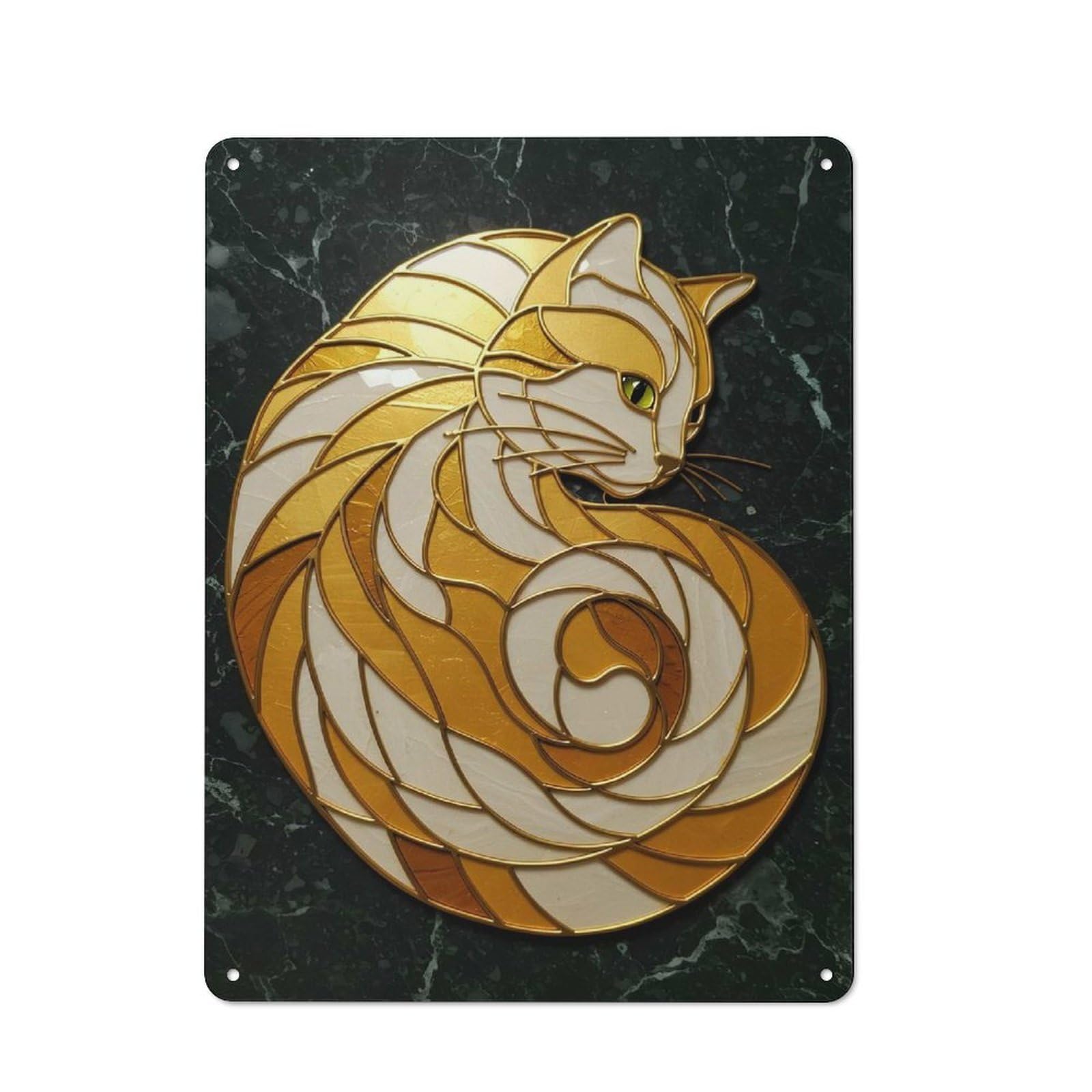 Tin Sign 40x30cm with Stylized Cat Art Glass for Hallway Wall, Retro Decor, Suited to Hallway Decor Lovers