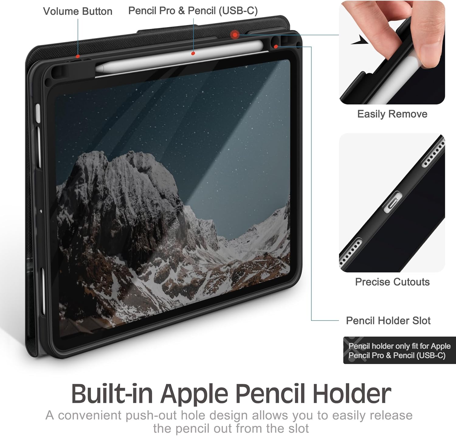 KingBlanc for iPad Air 13-inch Case (M3 2025/M2 2024) with Pencil Holder, PU Leather Durable Protective Stand Folder Cover, Auto Wake/Sleep, Multi-Angle for Viewing/Typing, Magnetic Clasp, Black - Image 4