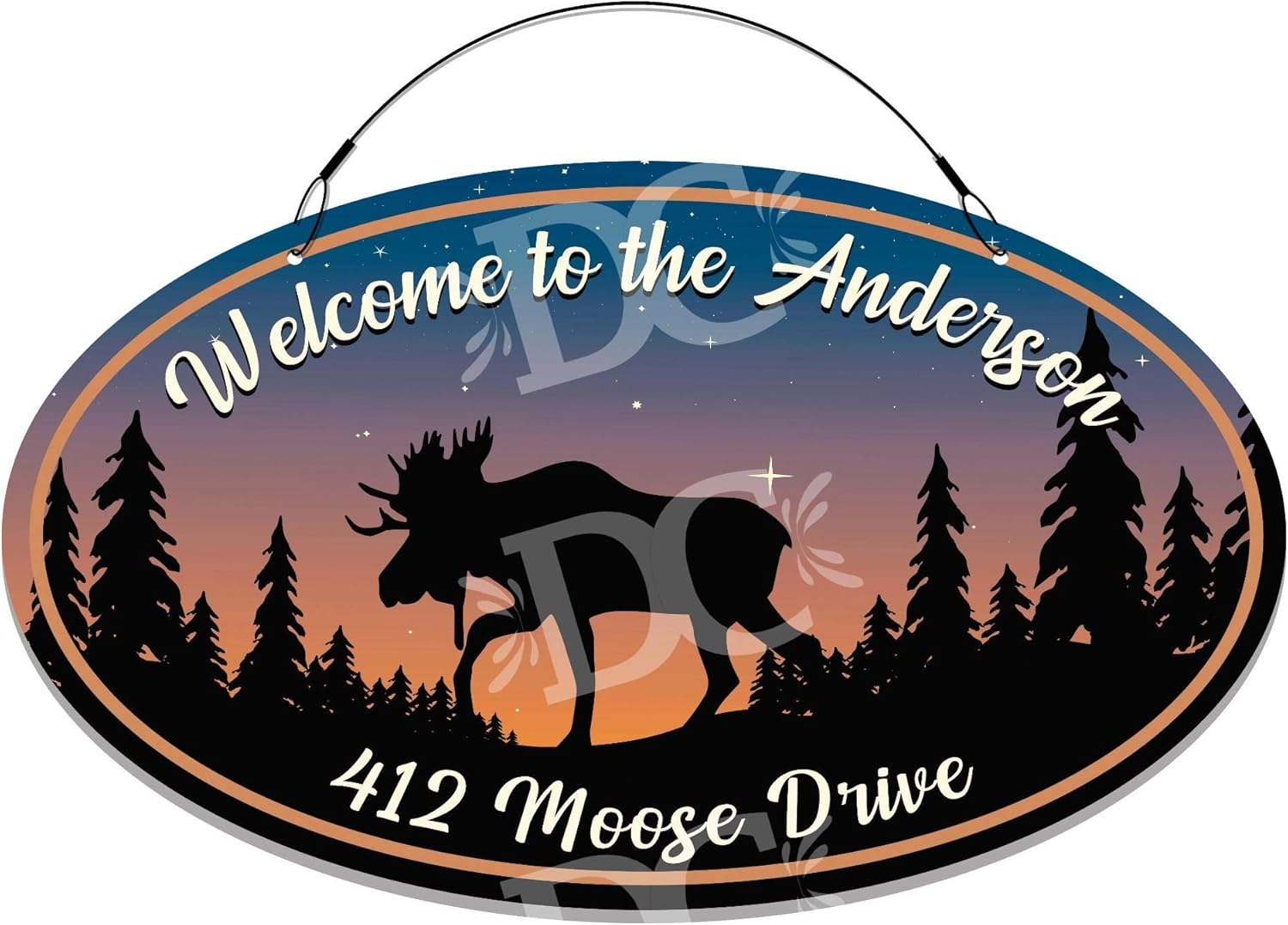 Night Moose Themed Home Address Large Size Welcome Sign