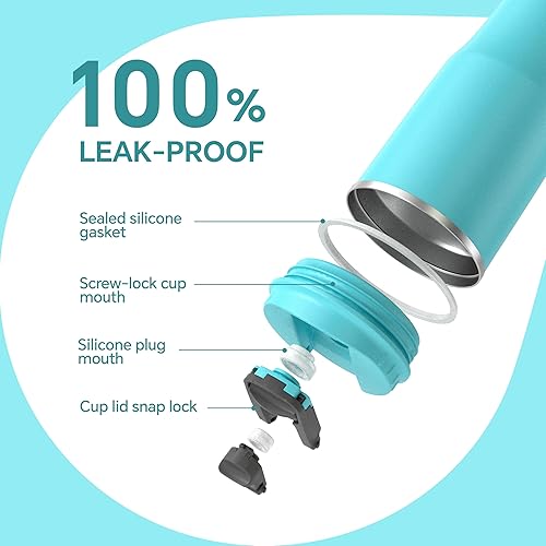 Miniatura 5 de Ideus Vaso aislado con tapa y pajita, de acero inoxidable, de doble pared al vacío, a prueba de fugas, taza de café de viaje, apta para portavasos,