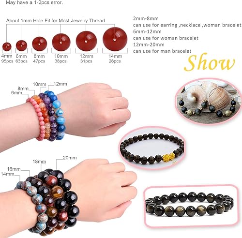 Miniatura 6 de GEM-Inside Cuentas sueltas de gema natural de Obsidiano Negro de 12mm, cuentas redondas de energía para hacer joyas 15"