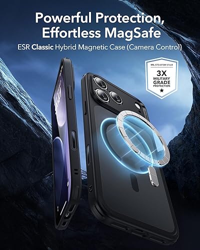 Vista 330 de ESR Funda para iPhone 15 Pro Max, compatible con MagSafe, de grado militar, negro transparente