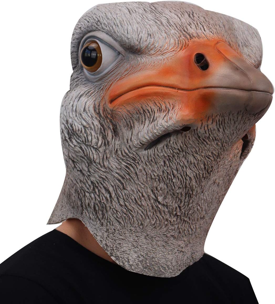 ifkoo Divertida máscara de avestruz de látex con cabeza de pájaro de goma para Halloween, cosplay, disfraz de fiesta